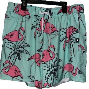 Hollister Men's Large Flamingo Print Swim Trunks Pink Green Stretch Board Shorts